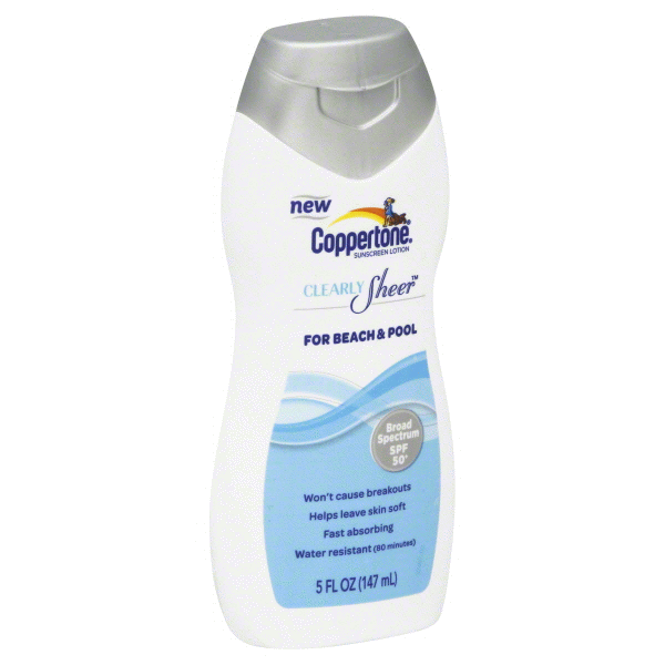 slide 1 of 1, Coppertone Clearly Sheer Beach & Pool Lotion SPF 50, 5 oz