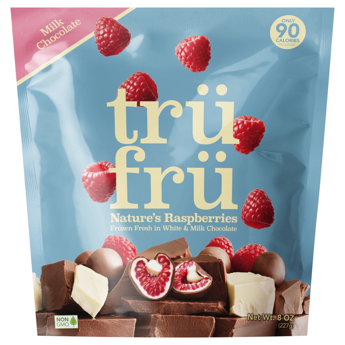 slide 1 of 9, Tru Fru Nature's Raspberries Frozen Fresh in White & Milk Chocolate (8oz), 8 oz