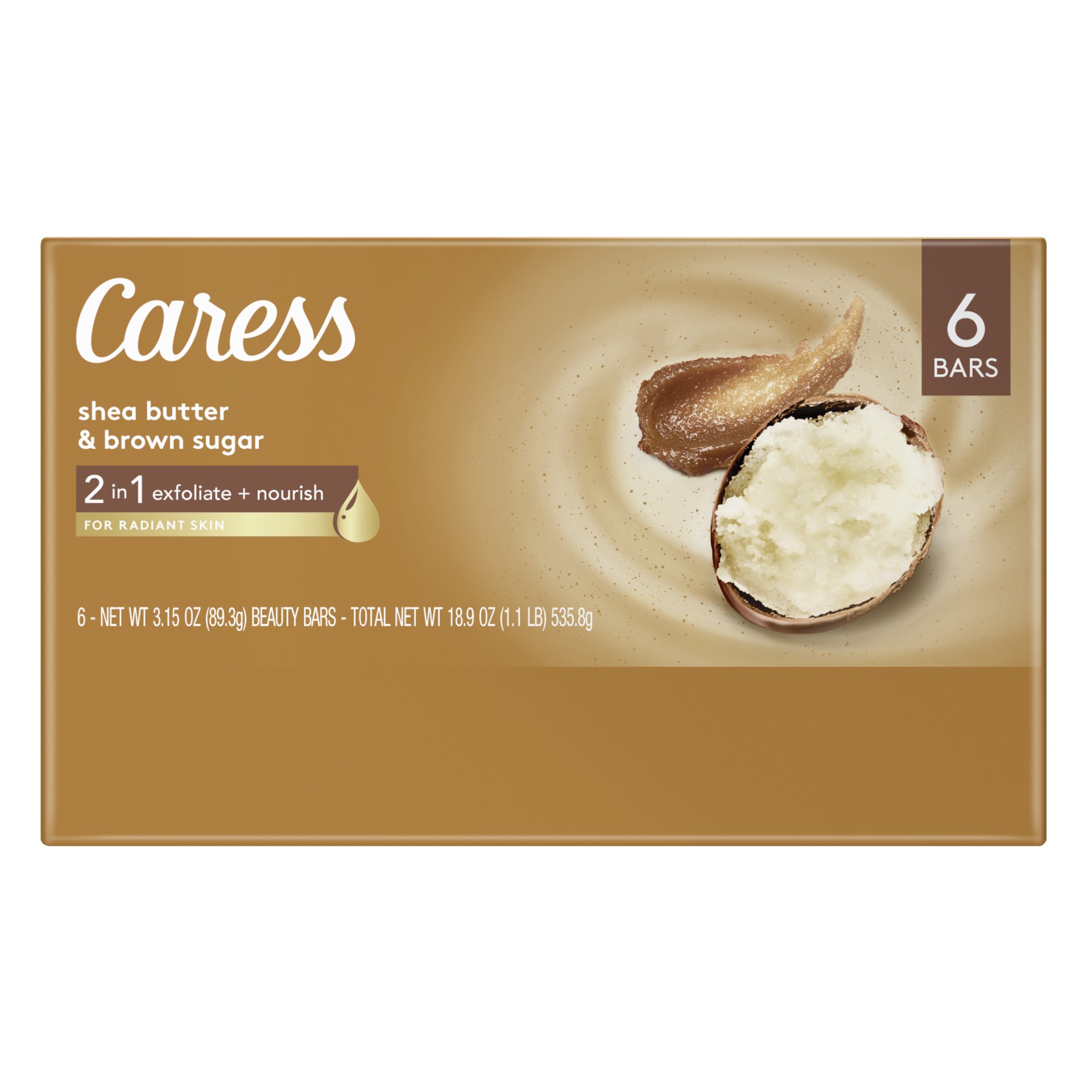 slide 3 of 4, Caress Bar Soap Shea Butter & Brown Sugar, 3.15 oz, 6 Bars, 6 ct