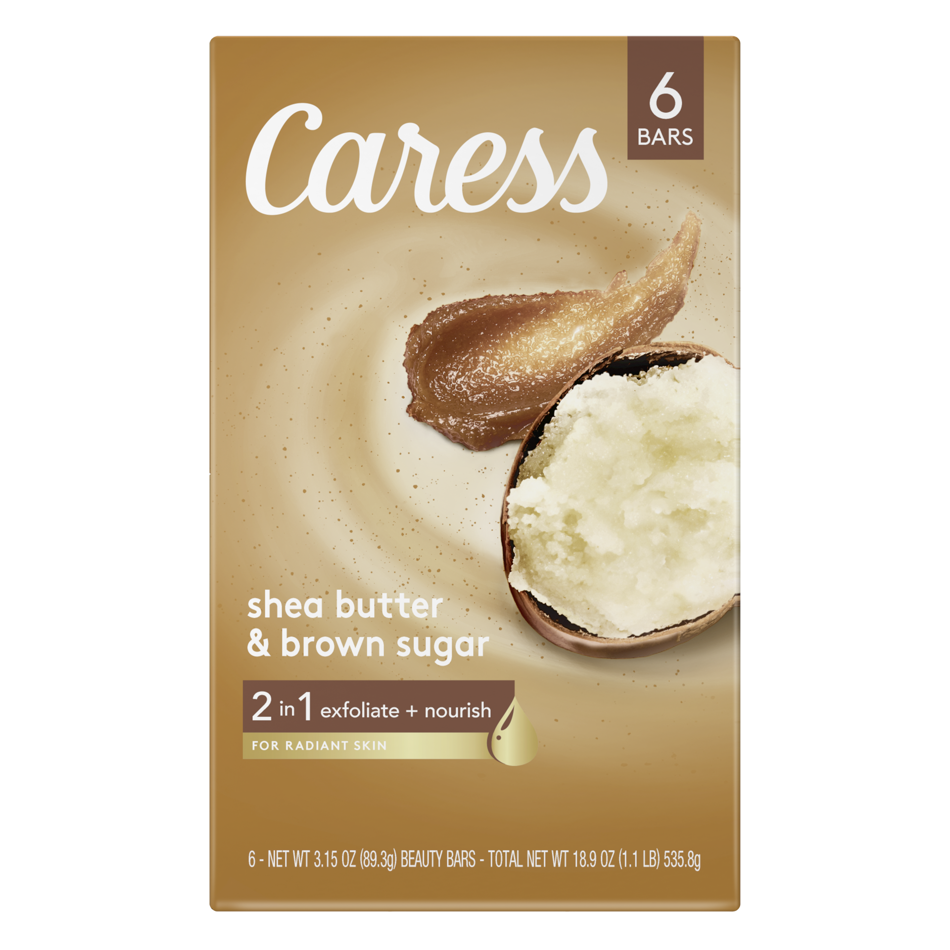 slide 4 of 4, Caress Bar Soap Shea Butter & Brown Sugar, 3.15 oz, 6 Bars, 6 ct