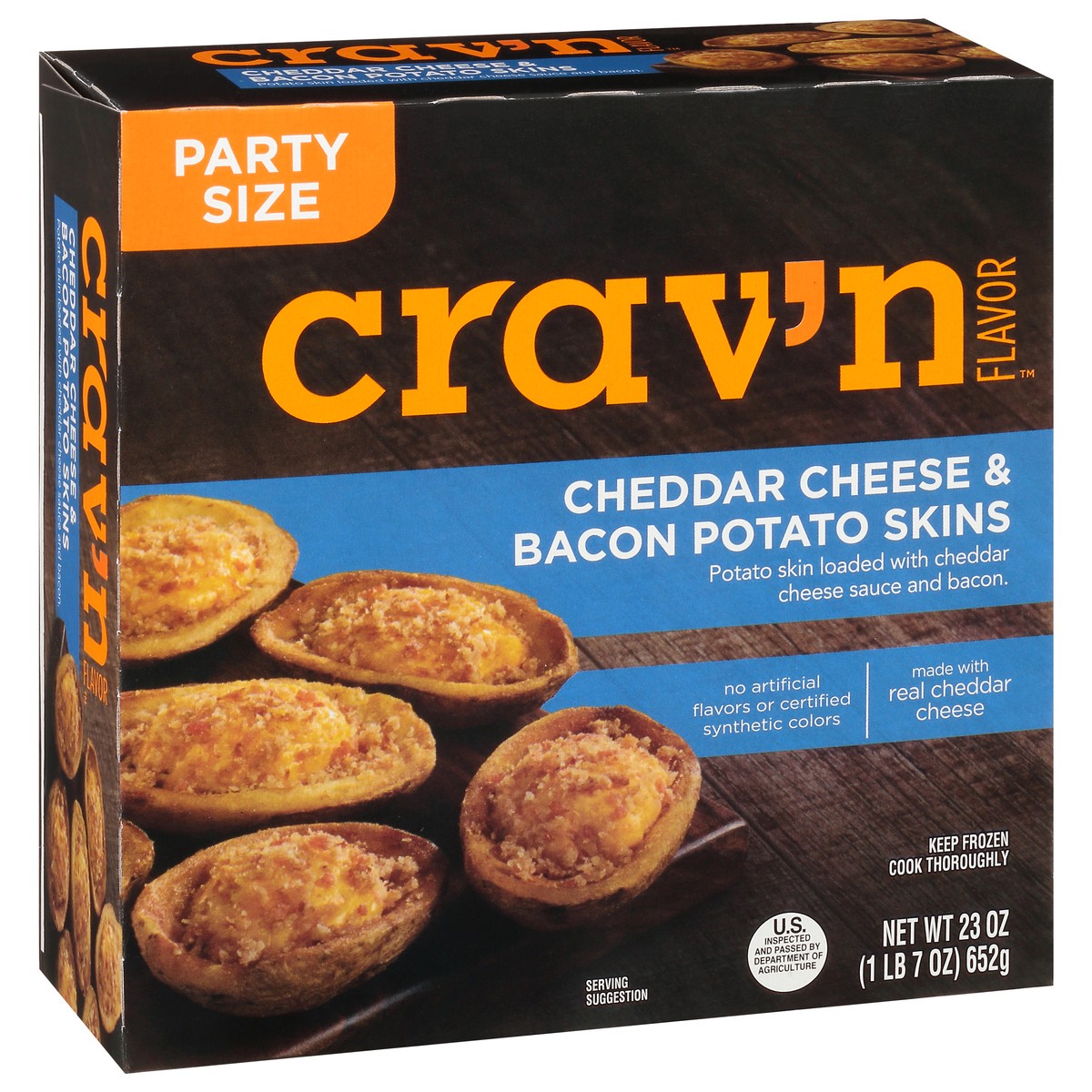 slide 2 of 9, Crav'n Flavor Party Size Cheddar Cheese & Bacon Potato Skins 23 oz, 23 oz