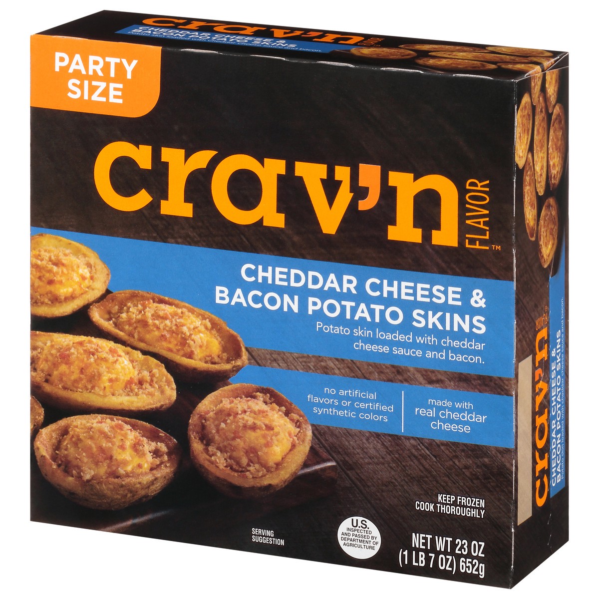 slide 7 of 9, Crav'n Flavor Party Size Cheddar Cheese & Bacon Potato Skins 23 oz, 23 oz