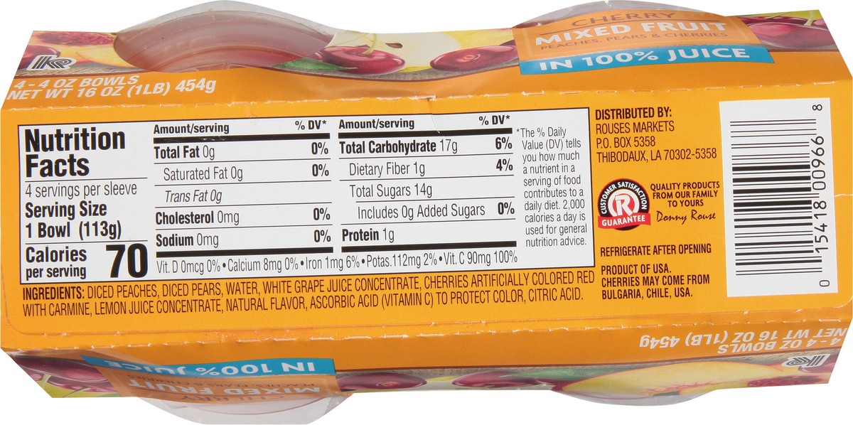 slide 10 of 11, Rouses Markets Cherry Mixed Fruit in 100% Juice 4 - 4 oz Bowls, 4 ct