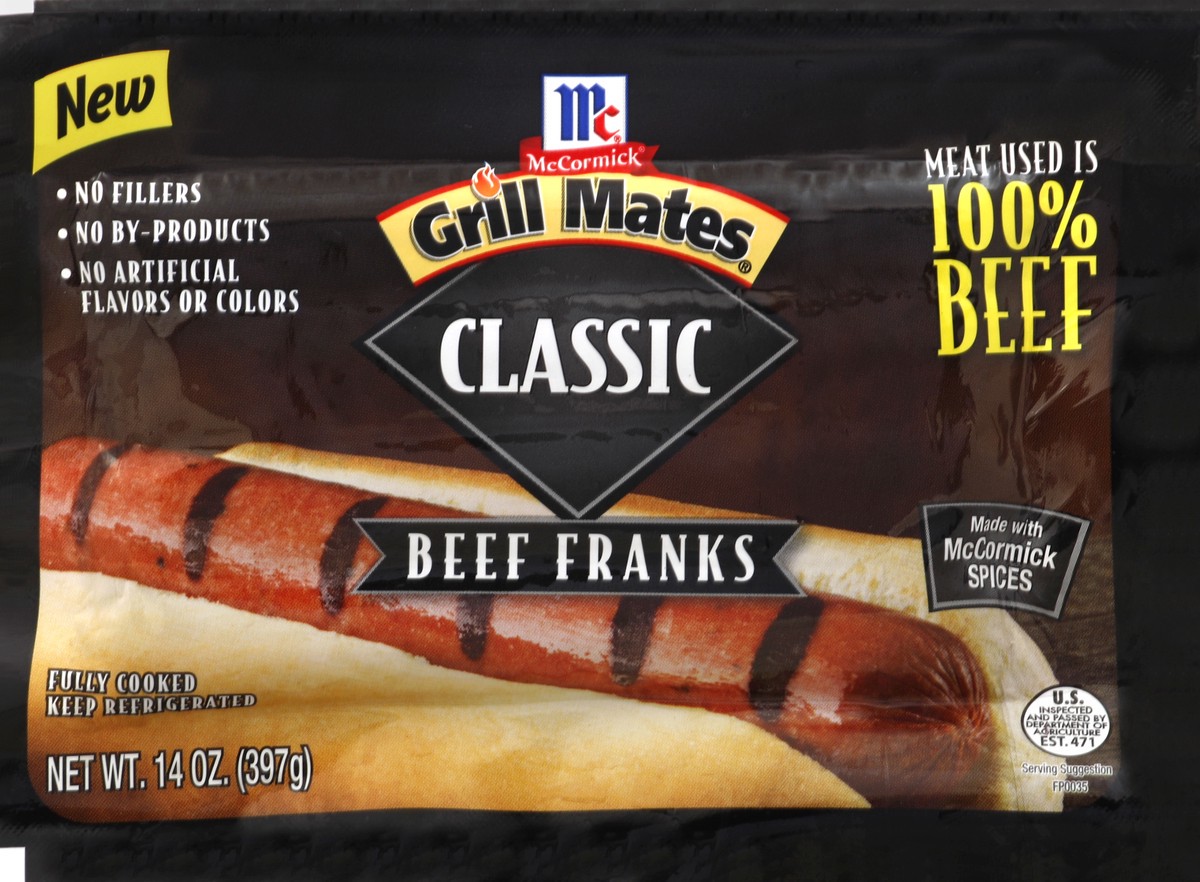 slide 1 of 6, McCormick Beef Franks 14 oz, 14 oz