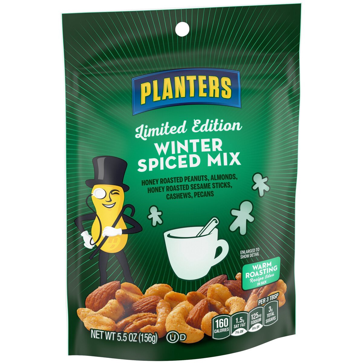 slide 6 of 8, Planters Limited Edition Winter Spiced Trail Mix Snack with Honey Peanuts, Almonds, Honey Sesame Sticks, Cashews & Pecans, 5.5 oz