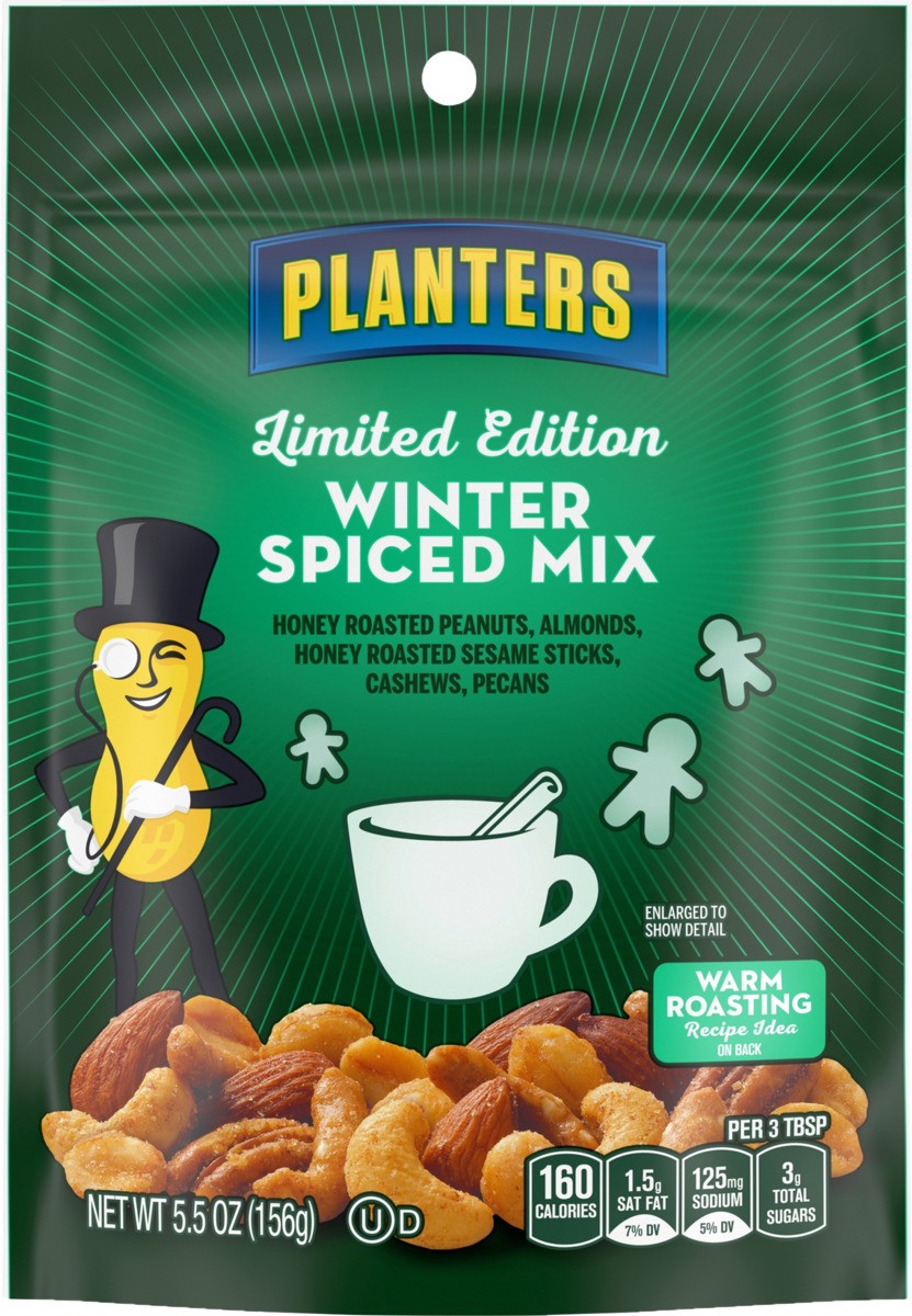 slide 5 of 8, Planters Limited Edition Winter Spiced Trail Mix Snack with Honey Peanuts, Almonds, Honey Sesame Sticks, Cashews & Pecans, 5.5 oz