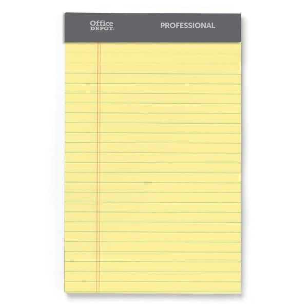 slide 1 of 1, Office Depot Brand Professional Perforated Pads, 5'' X 8'', Narrow Ruled, 50 Sheets Per Pad, Canary, Pack Of 8 Pads, 8 ct