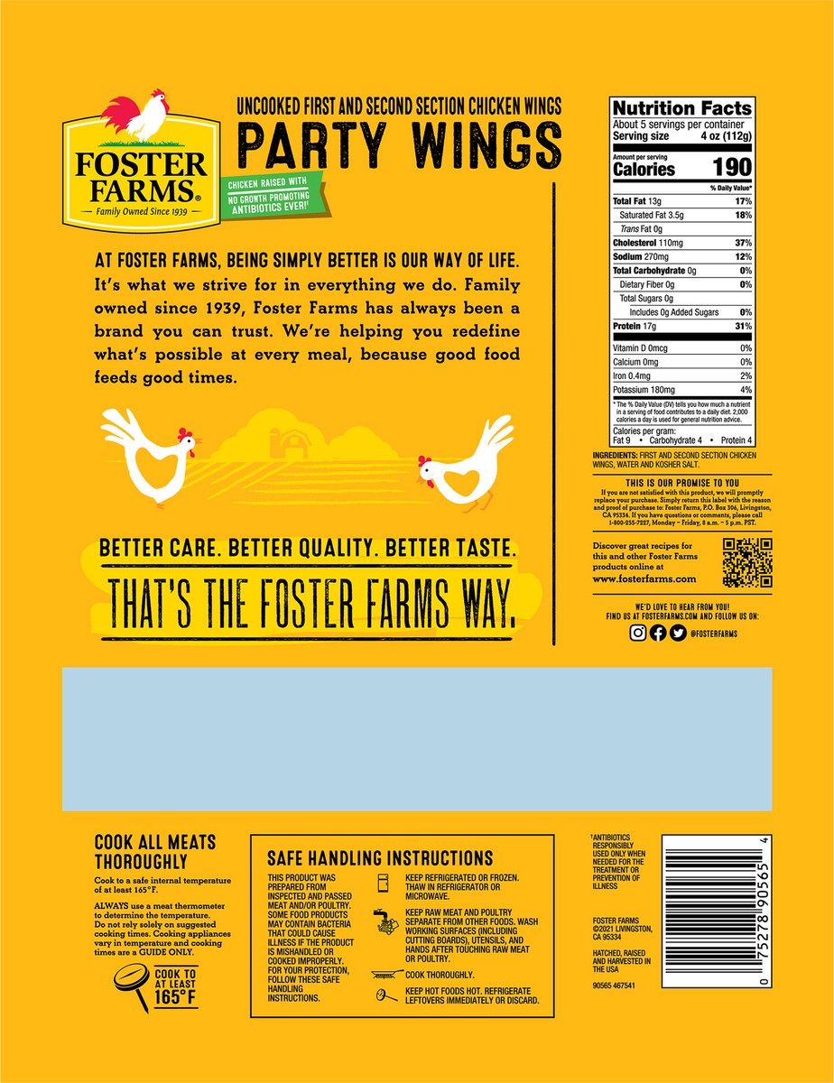 slide 5 of 6, Foster Farms Uncooked Frozen Chicken Party Wings, 