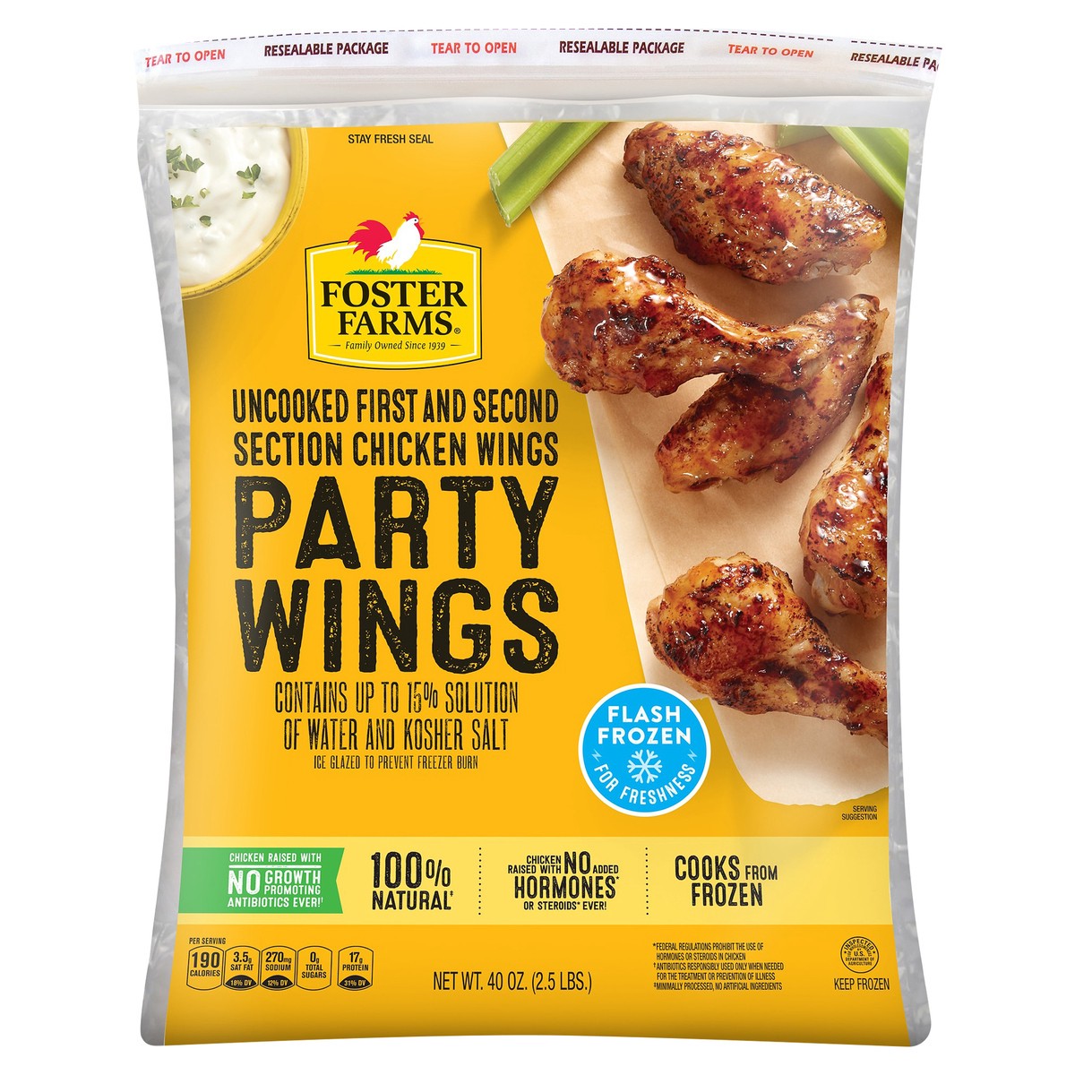 slide 6 of 6, Foster Farms Uncooked Frozen Chicken Party Wings, 