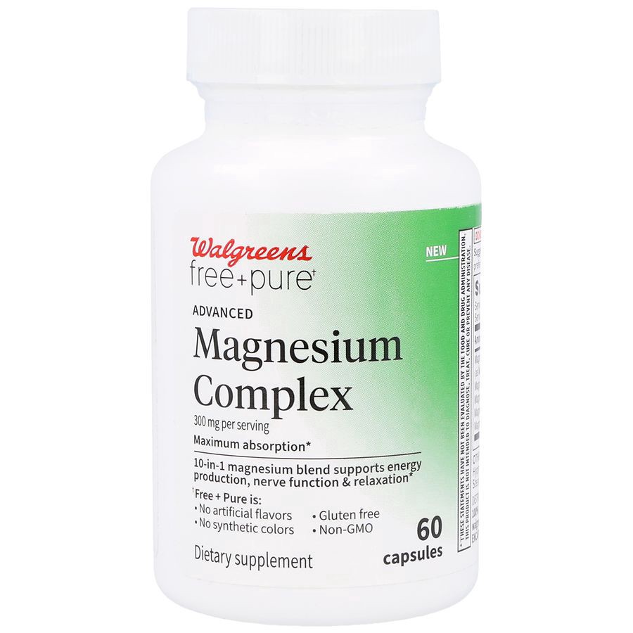 slide 1 of 5, Walgreens Free & Pure Advanced Magnesium Complex 300 mg Capsules, 60 ct