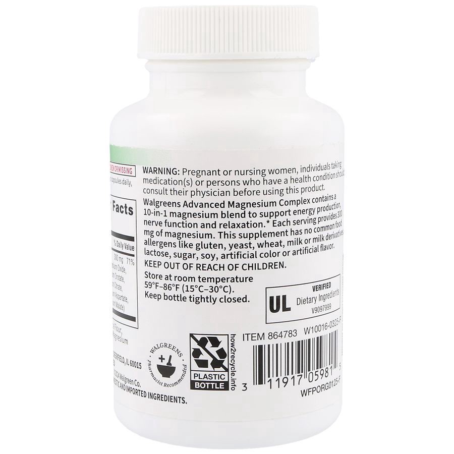 slide 5 of 5, Walgreens Free & Pure Advanced Magnesium Complex 300 mg Capsules, 60 ct