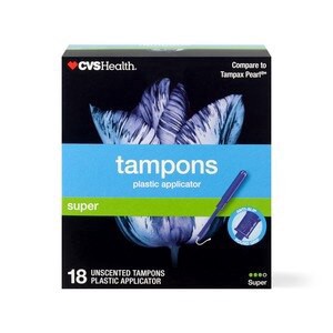 slide 1 of 1, CVS Health Plastic Tampons, Unscented, Super, 18 Ct, 1 ct