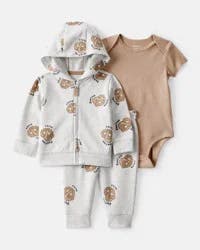 Carters Baby Boy 3-Piece 'Feeling Salty' Pretzel Jacket Outfit Set - Grey/Brown Grey 6M