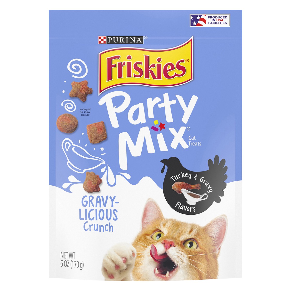 slide 1 of 9, Purina Friskies Cat Treats, Party Mix Gravy-licious Crunch Turkey and Gravy Flavors, 6 oz