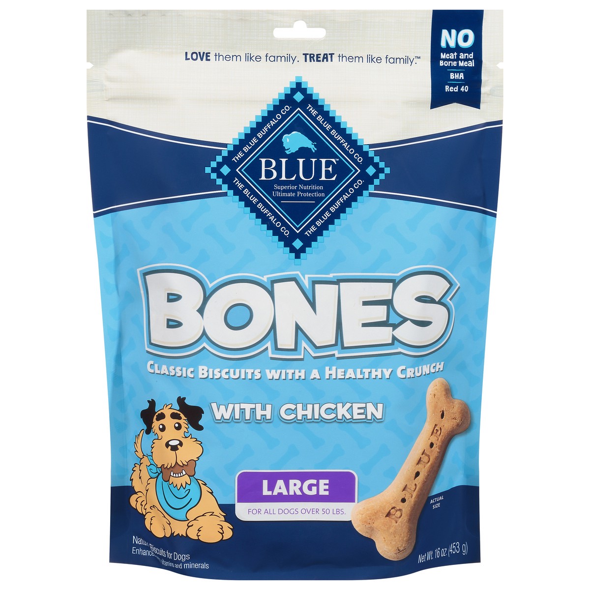 slide 1 of 13, Blue Buffalo Bones Natural Crunchy Dog Treats, Large Dog Biscuits, Chicken, 16 oz