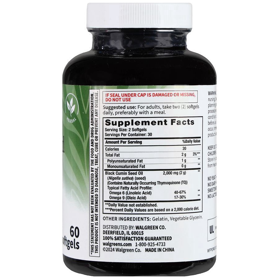 slide 3 of 5, Walgreens Free & Pure Cold Pressed Black Seed Oil 2,000 mg Softgels, 60 ct