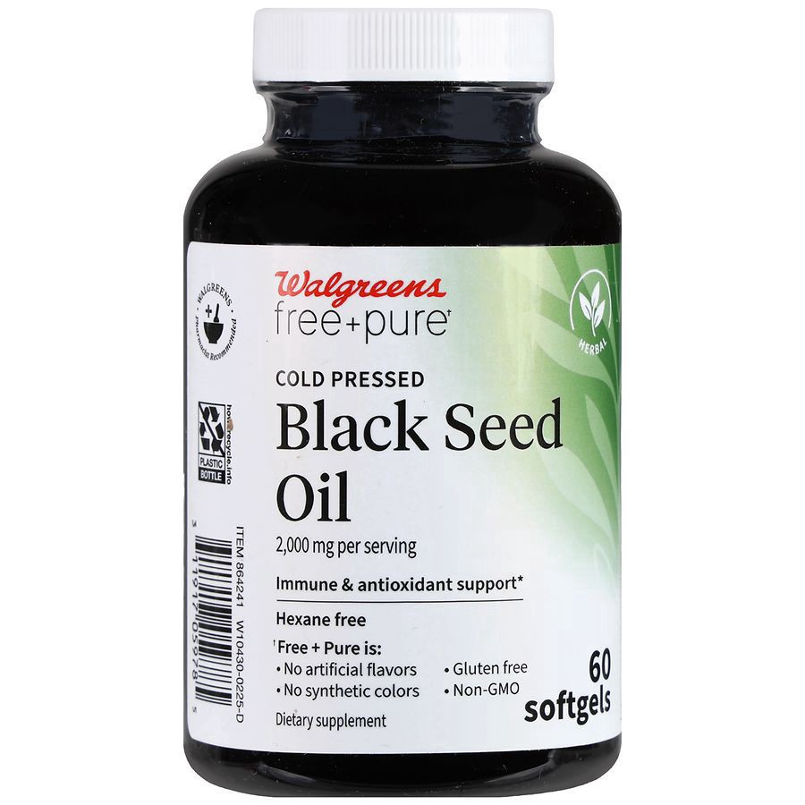 slide 1 of 5, Walgreens Free & Pure Cold Pressed Black Seed Oil 2,000 mg Softgels, 60 ct