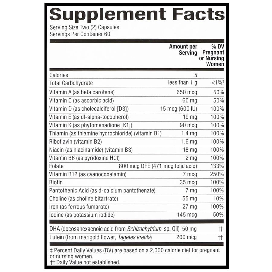 slide 3 of 5, Walgreens Free & Pure Postnatal + Energy with Iron Vegetarian Capsules, 120 ct