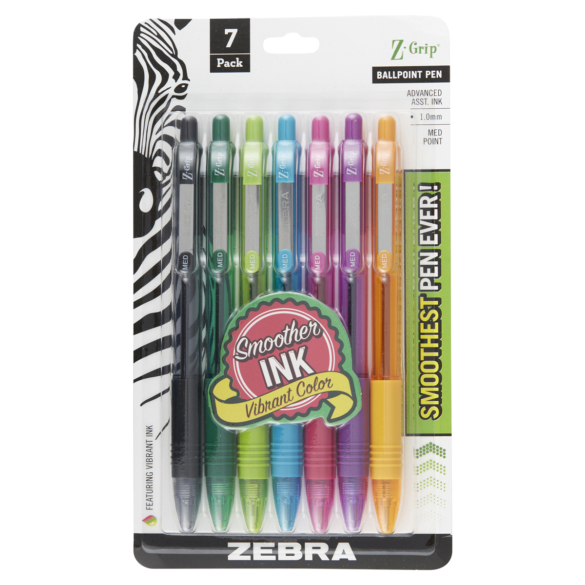slide 1 of 1, Zebra Z-Grip Assorted Colors Medium Point Retractable Ballpoint Pens, 7 ct
