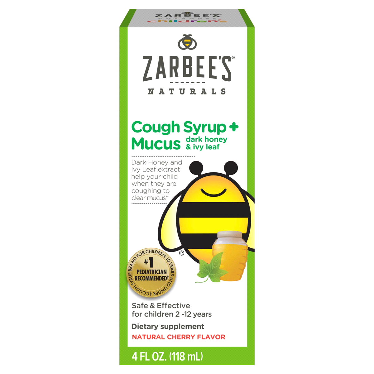 slide 1 of 1, Zarbee's Naturals Children's Cough Syrup + Mucus with Dark Honey, Cherry, 4 fl oz