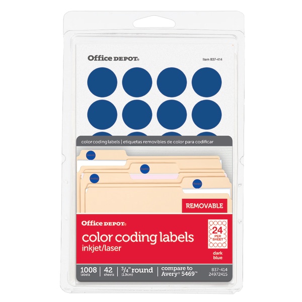 slide 1 of 2, Office Depot Brand Removable Round Color-Coding Labels, Od98790, 3/4'' Diameter, Dark Blue, Pack Of 1,008, 1 ct