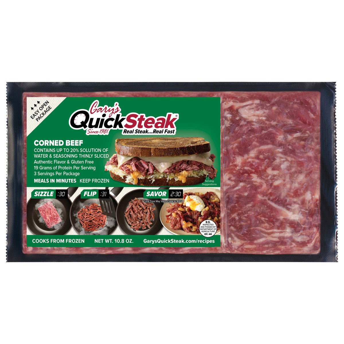 slide 1 of 10, Gary's Quick Steak Gary's QuickSteak Corned Beef, 10.8 oz