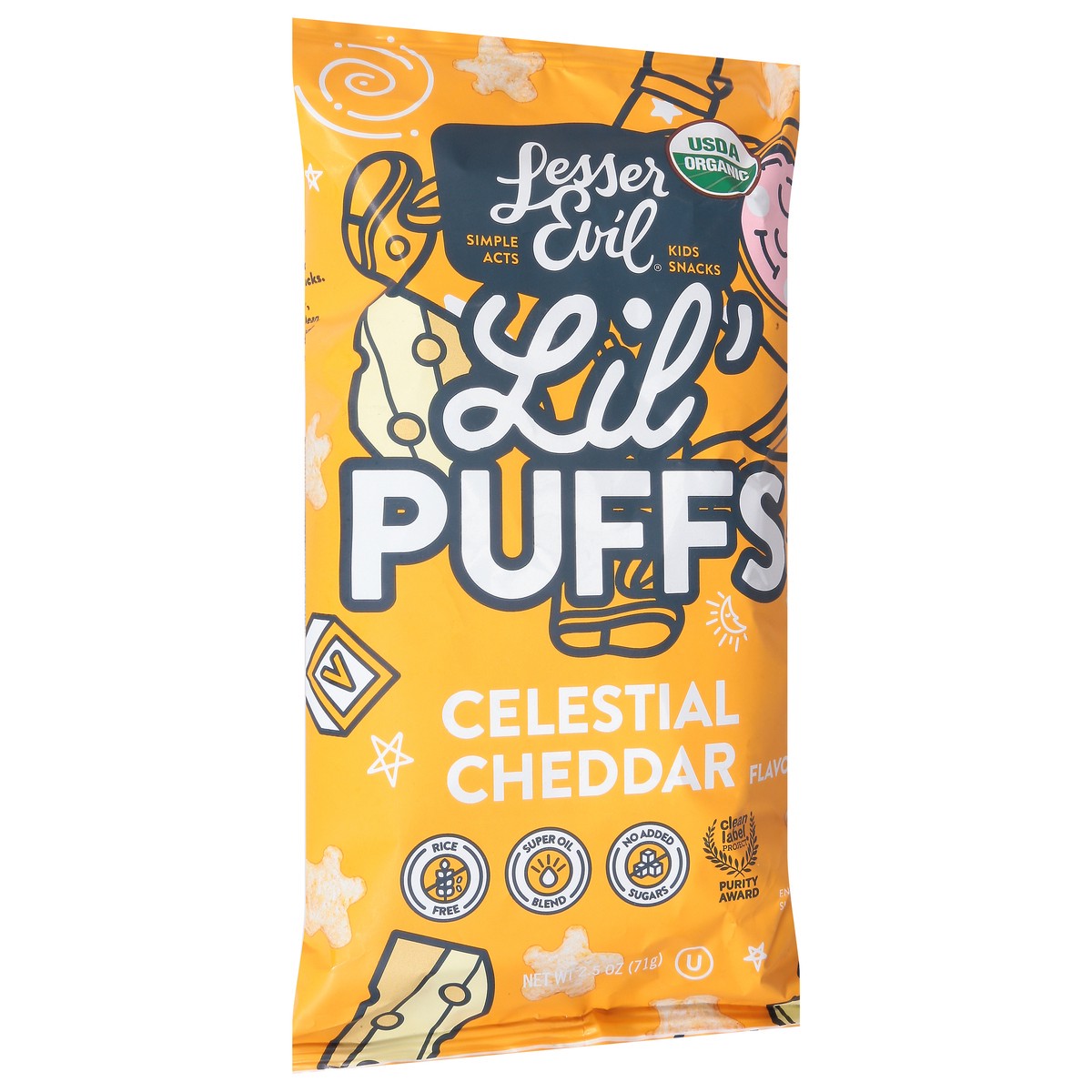 slide 12 of 13, LesserEvil Celestial Cheddar Lil' Puffs Toddler 2.5 oz, 2.5 oz