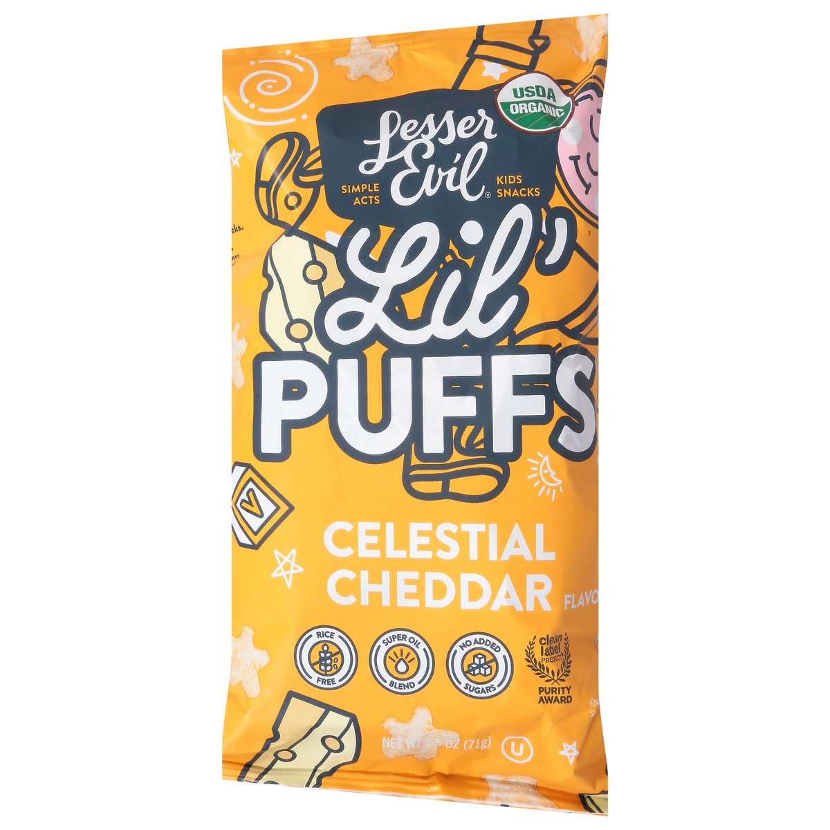 slide 13 of 13, LesserEvil Celestial Cheddar Lil' Puffs Toddler 2.5 oz, 2.5 oz