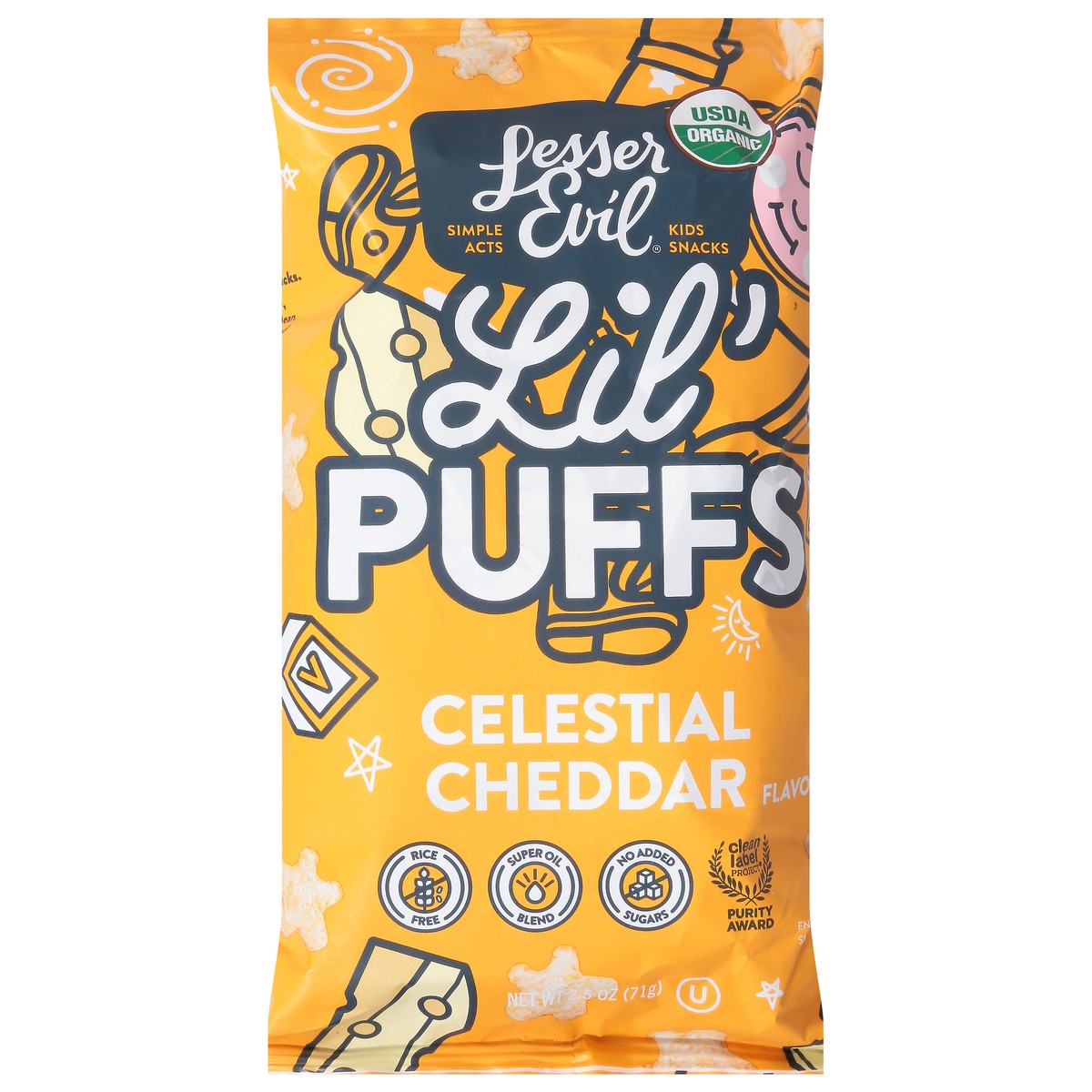 slide 5 of 13, LesserEvil Celestial Cheddar Lil' Puffs Toddler 2.5 oz, 2.5 oz