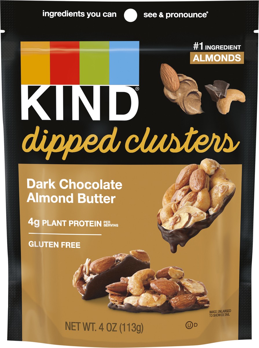 slide 2 of 2, KIND Dipped Clusters, Dark Chocolate Almond Butter, 4g Protein, Snack Mix, 4 OZ, 4 oz