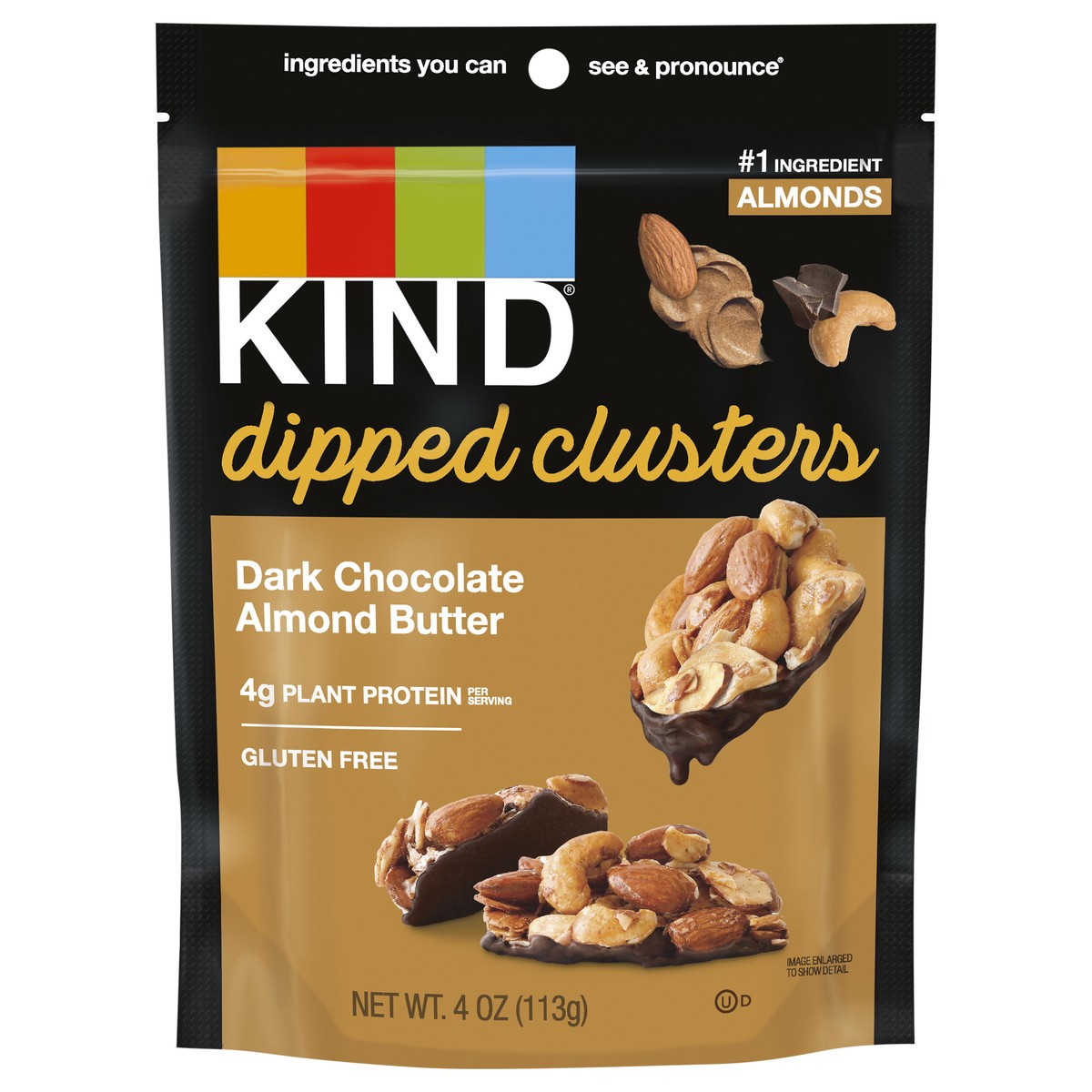 slide 1 of 2, KIND Dipped Clusters, Dark Chocolate Almond Butter, 4g Protein, Snack Mix, 4 OZ, 4 oz