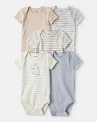 Carters Baby Boy 5-Pack Hippo Multipack Bodysuits - Brown/Blue/White Beige/Blue/Cream 18M