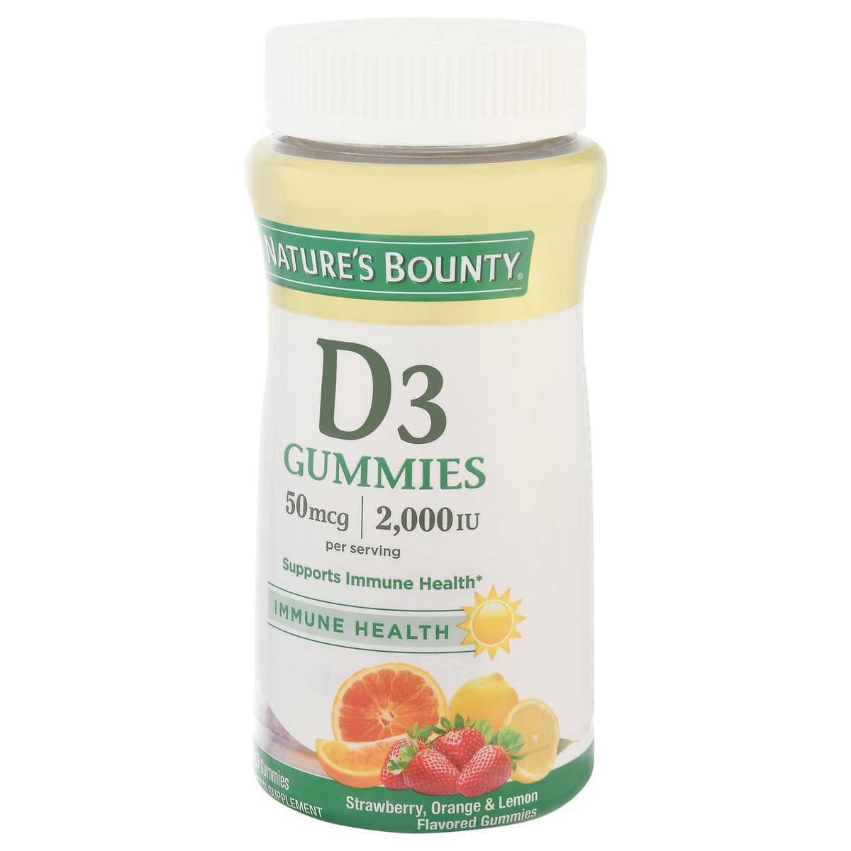 slide 12 of 13, Nature's Bounty D3 Immune Health 500 mcg 2,000 IU Strawberry, Orange & Lemon Flavored Gummies 90 ea, 90 ct