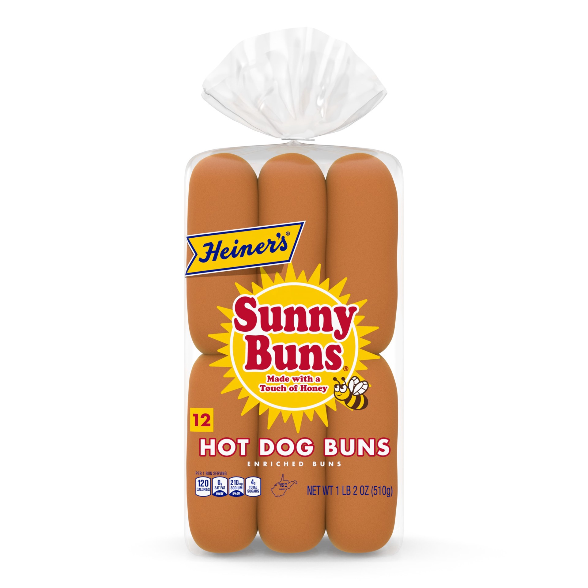 slide 7 of 7, Heiner's Sunny Buns Sweet Enriched Hot Dog Buns, 12 count, White Hot Dog Buns, 18 oz Bag, 12 ct