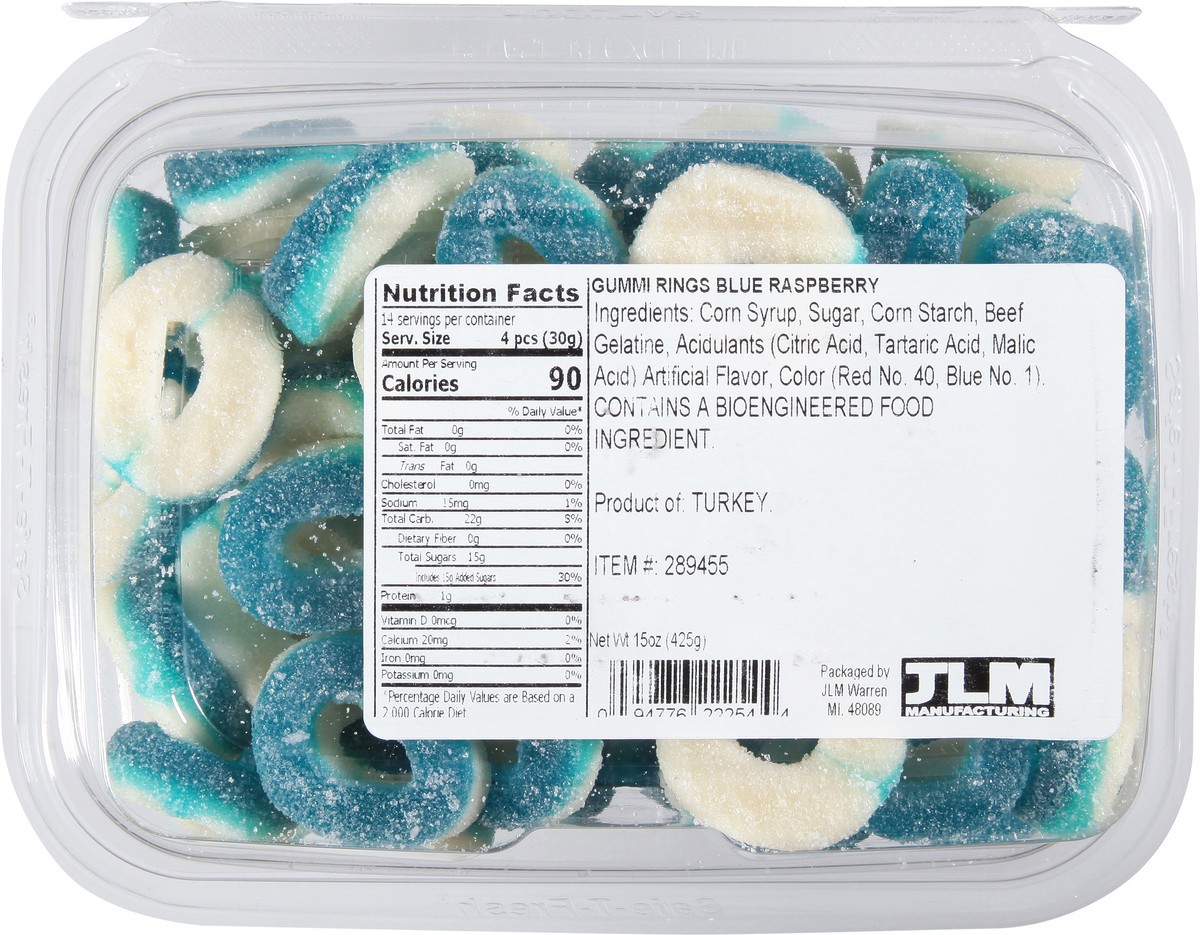 slide 10 of 14, JLM Manufacturing Blue Raspberry Gummi Rings 15 oz, 15 oz