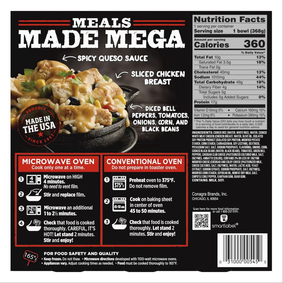 slide 11 of 13, Banquet Mega Bowls, Spicy Chicken Queso Burrito Bowl, Frozen Meal, 13 oz., 13 oz