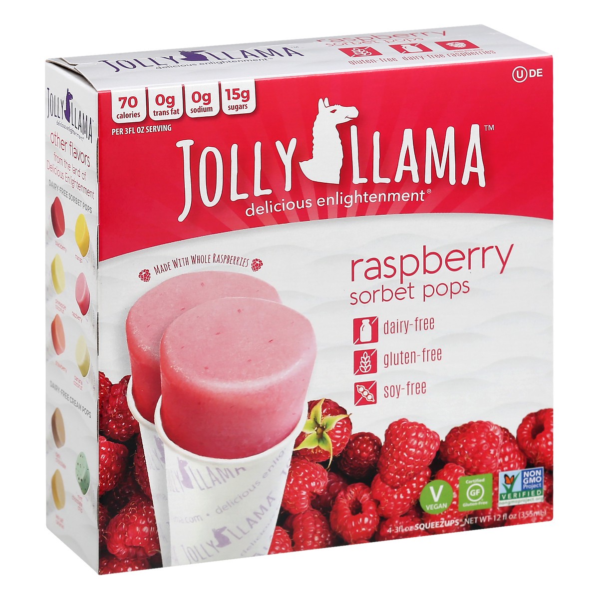 slide 12 of 13, Jolly Llama Rarspberry Sorbet Pops 4 ea, 4 ct