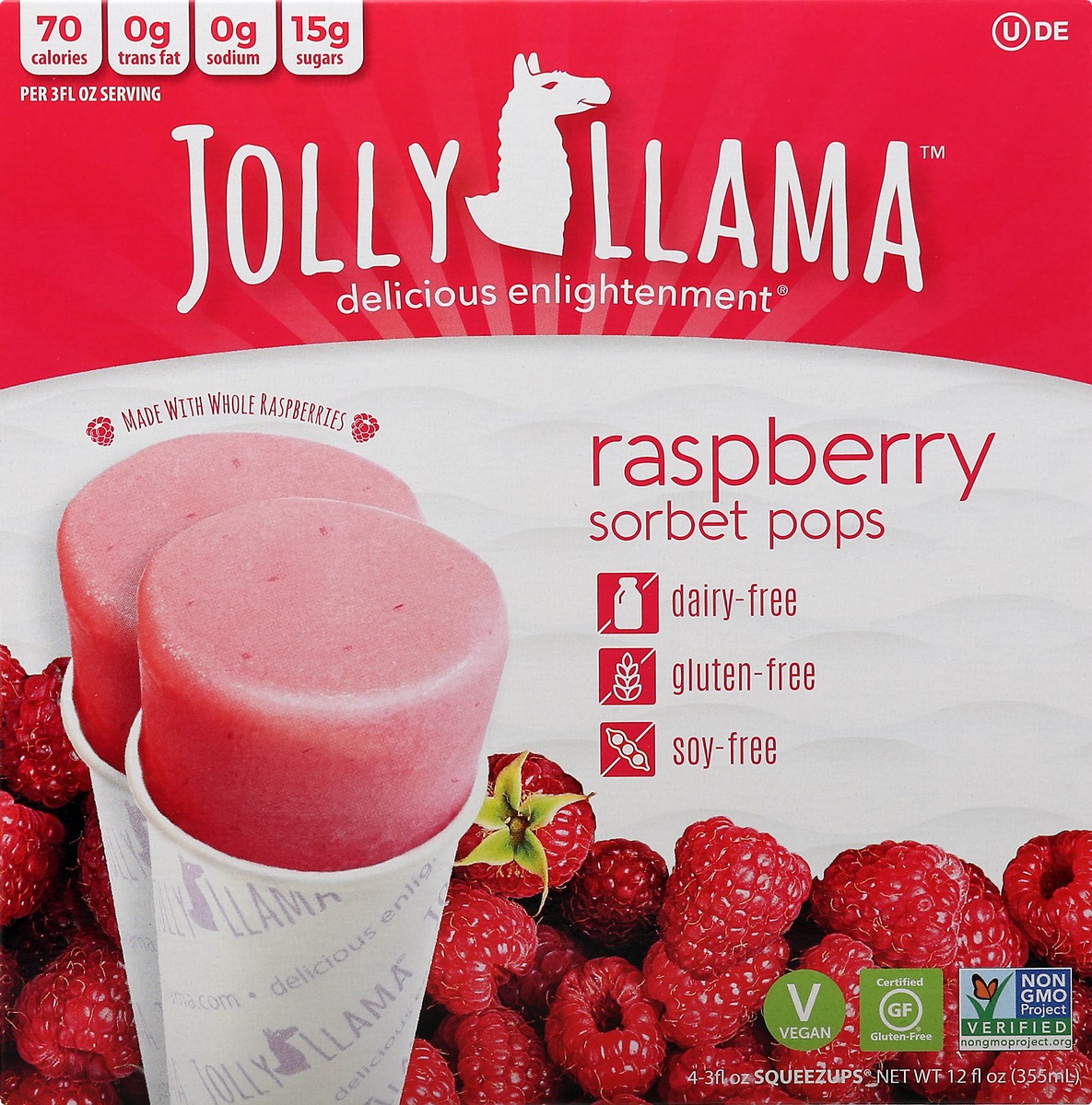 slide 4 of 13, Jolly Llama Rarspberry Sorbet Pops 4 ea, 4 ct