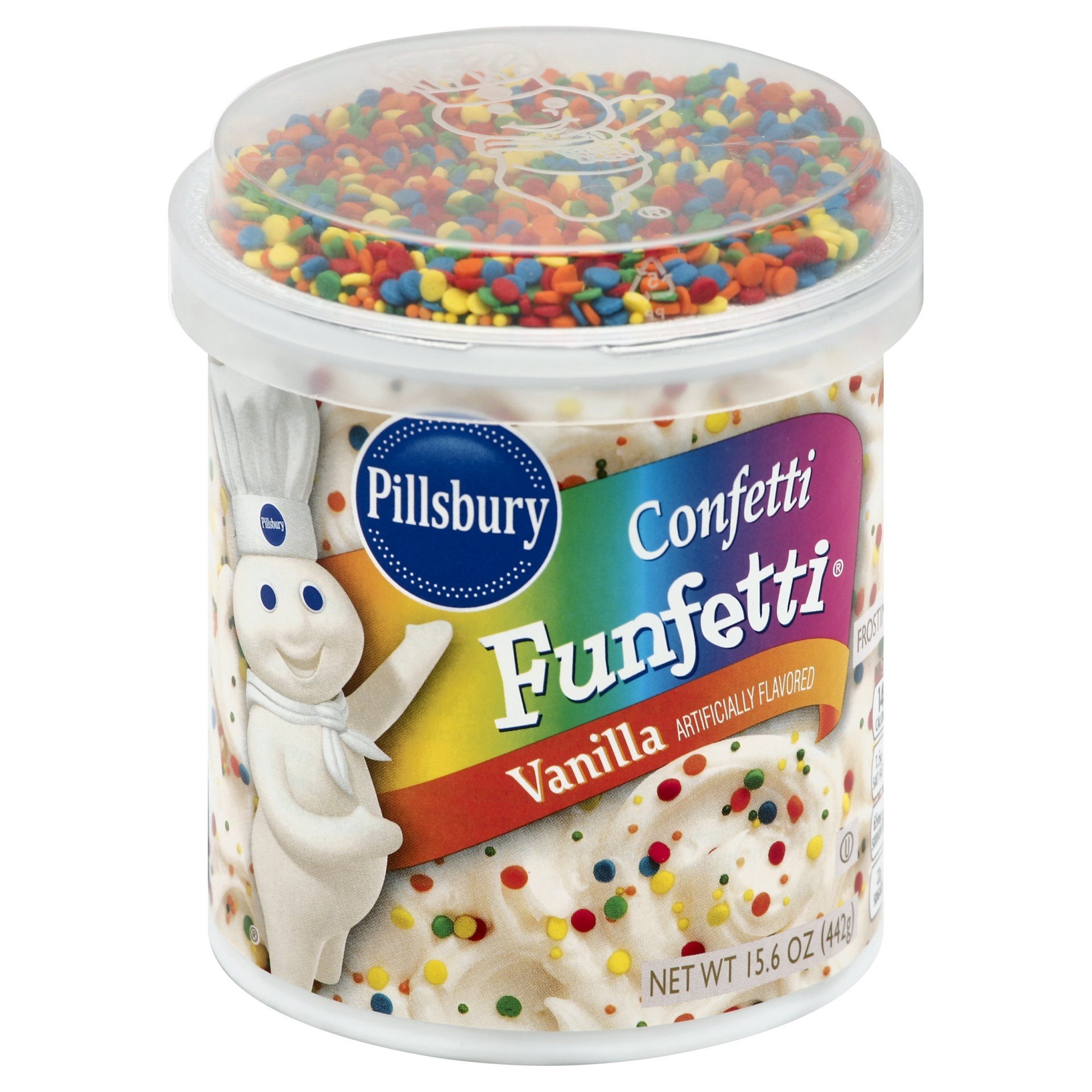 slide 1 of 8, Pillsbury Funfetti Confetti Vanilla Frosting, 15.6 oz