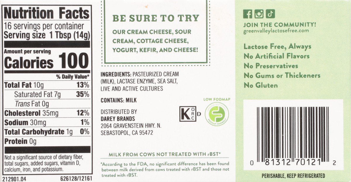 slide 5 of 9, Green Valley Organics Lactose Free Butter, two 4oz sticks, 2 ct