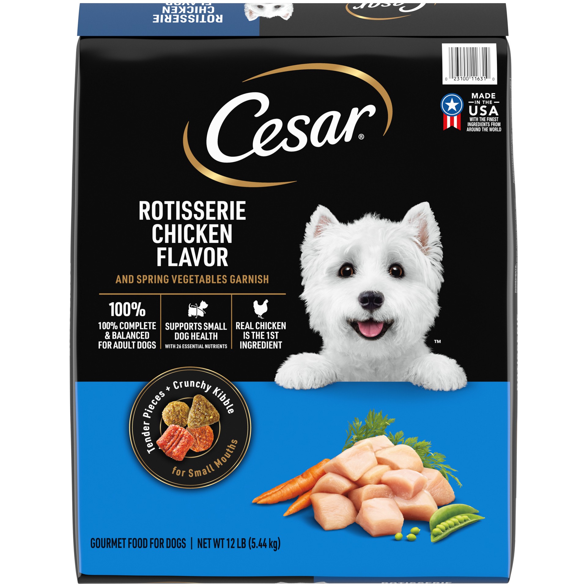 slide 1 of 7, CESAR Small Breed Dry Dog Food Rotisserie Chicken Flavor with Spring Vegetables Garnish, 12 lb. Bag, 12 lb