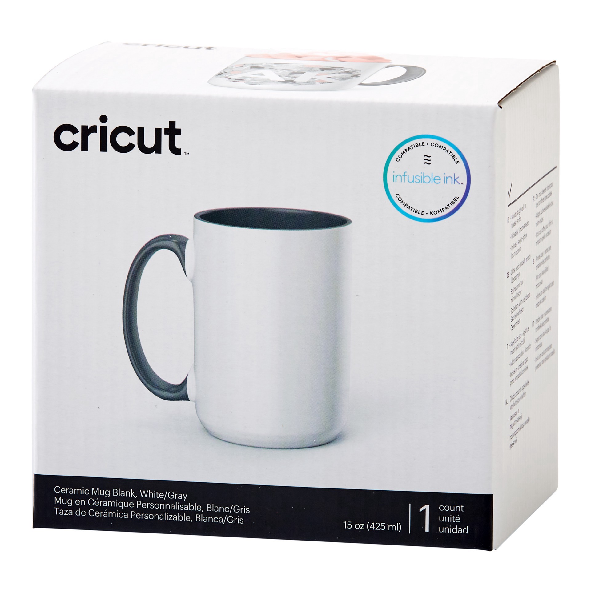 slide 6 of 7, Cricut 15oz. White & Gray Ceramic Mug Blank, 15 oz