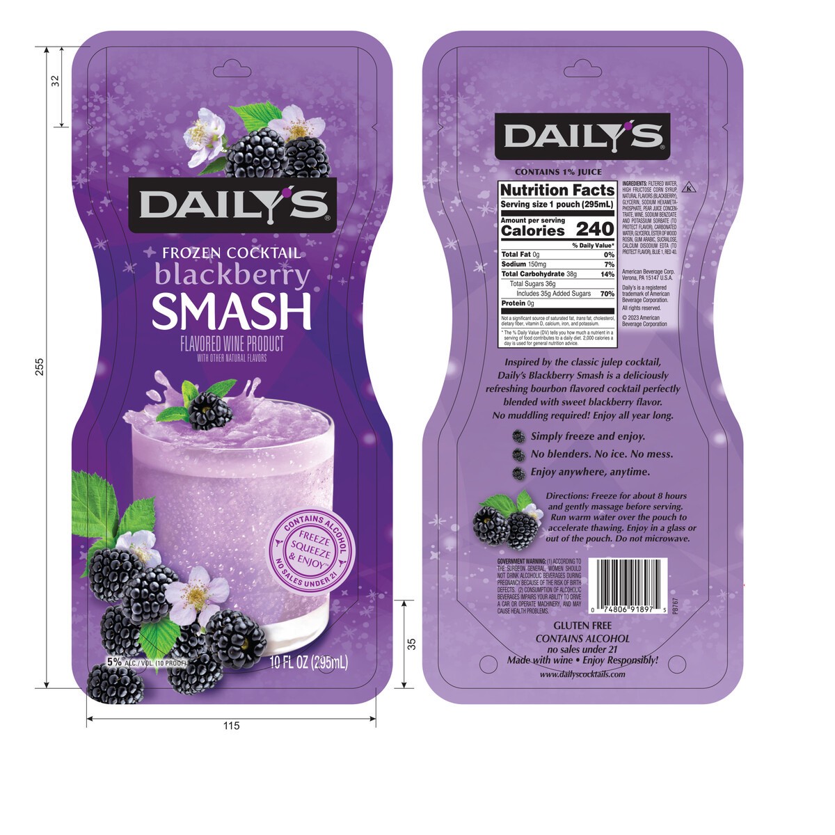 slide 5 of 9, Daily's Blackberry Smash Ready to Drink Frozen Pouch 10 fl oz, 10 fl oz