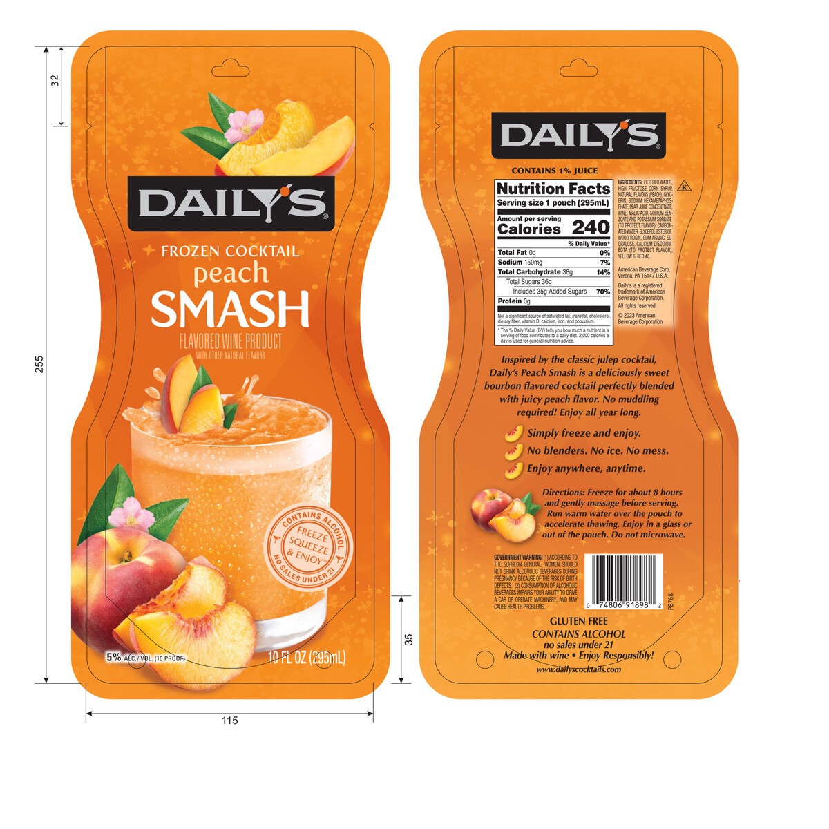 slide 2 of 9, Daily's Peach Smash Ready to Drink Frozen Pouch 10 fl oz, 10 fl oz