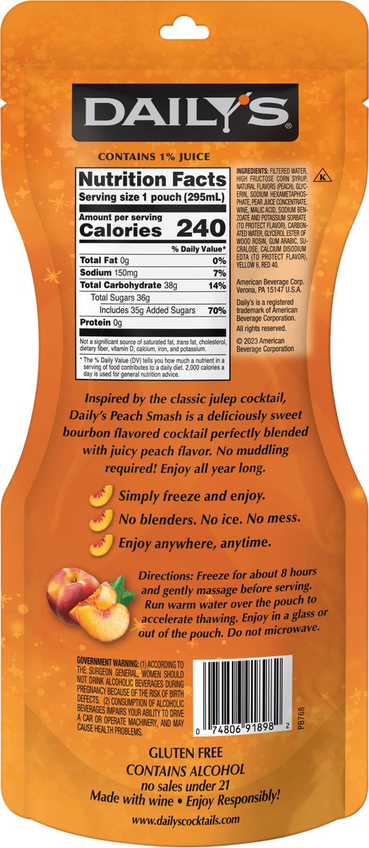 slide 5 of 9, Daily's Peach Smash Ready to Drink Frozen Pouch 10 fl oz, 10 fl oz