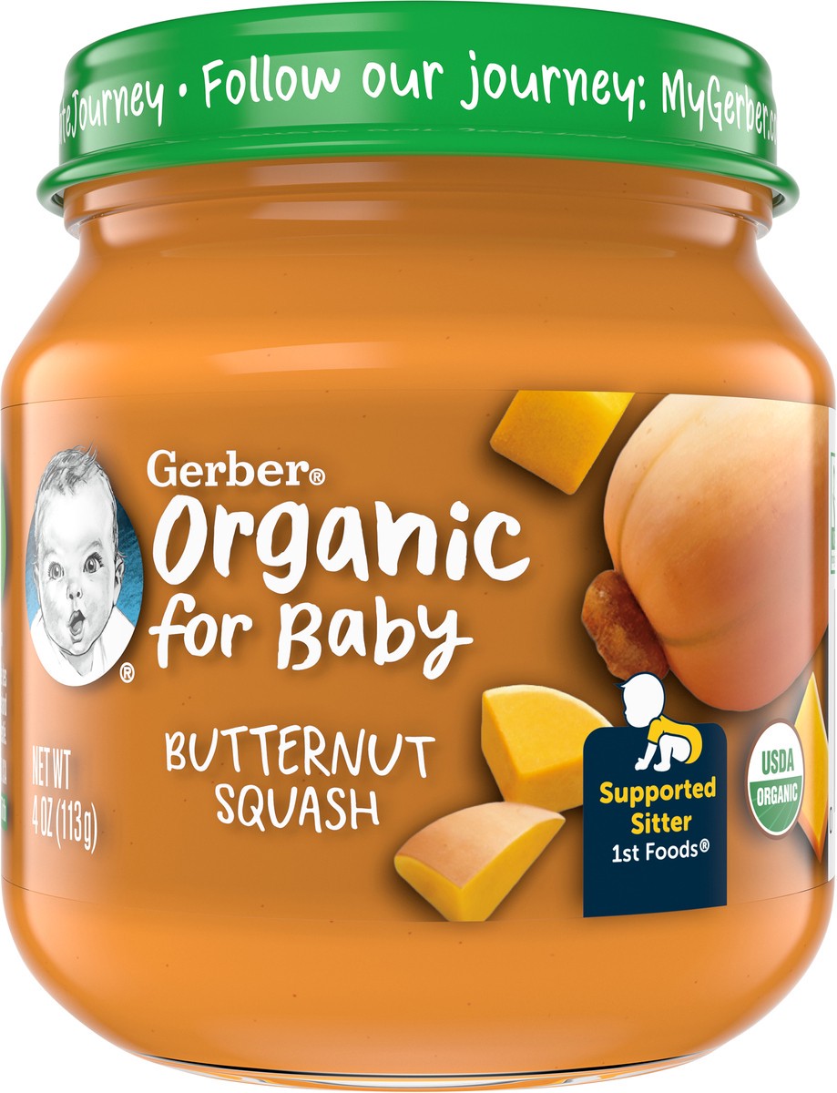 slide 1 of 5, GERBER PRODUCTS COMPANY Organic for Baby 1st Foods Butternut Squash Label R015A NET WT 4 OZ (113g), 4 oz