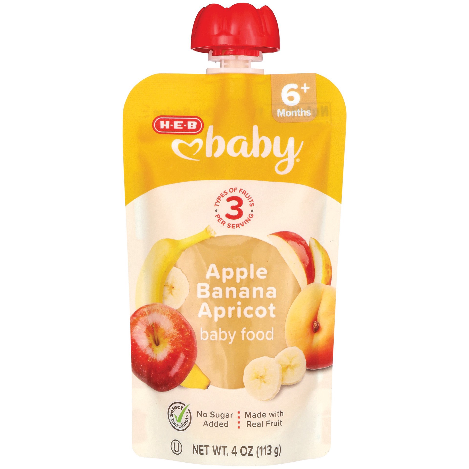 slide 1 of 1, H-E-B Baby Food Pouch – Banana Apple Apricot, 4 oz