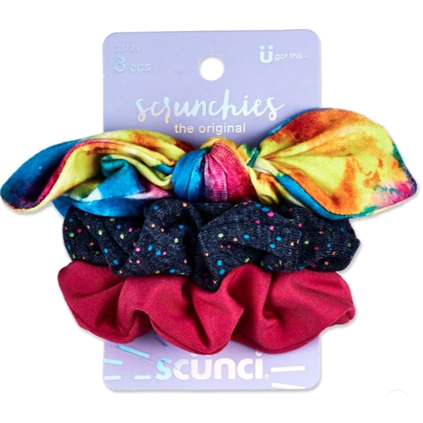 slide 1 of 1, scünci Rainbow Bow and Solid Scrunchies, 3 ct