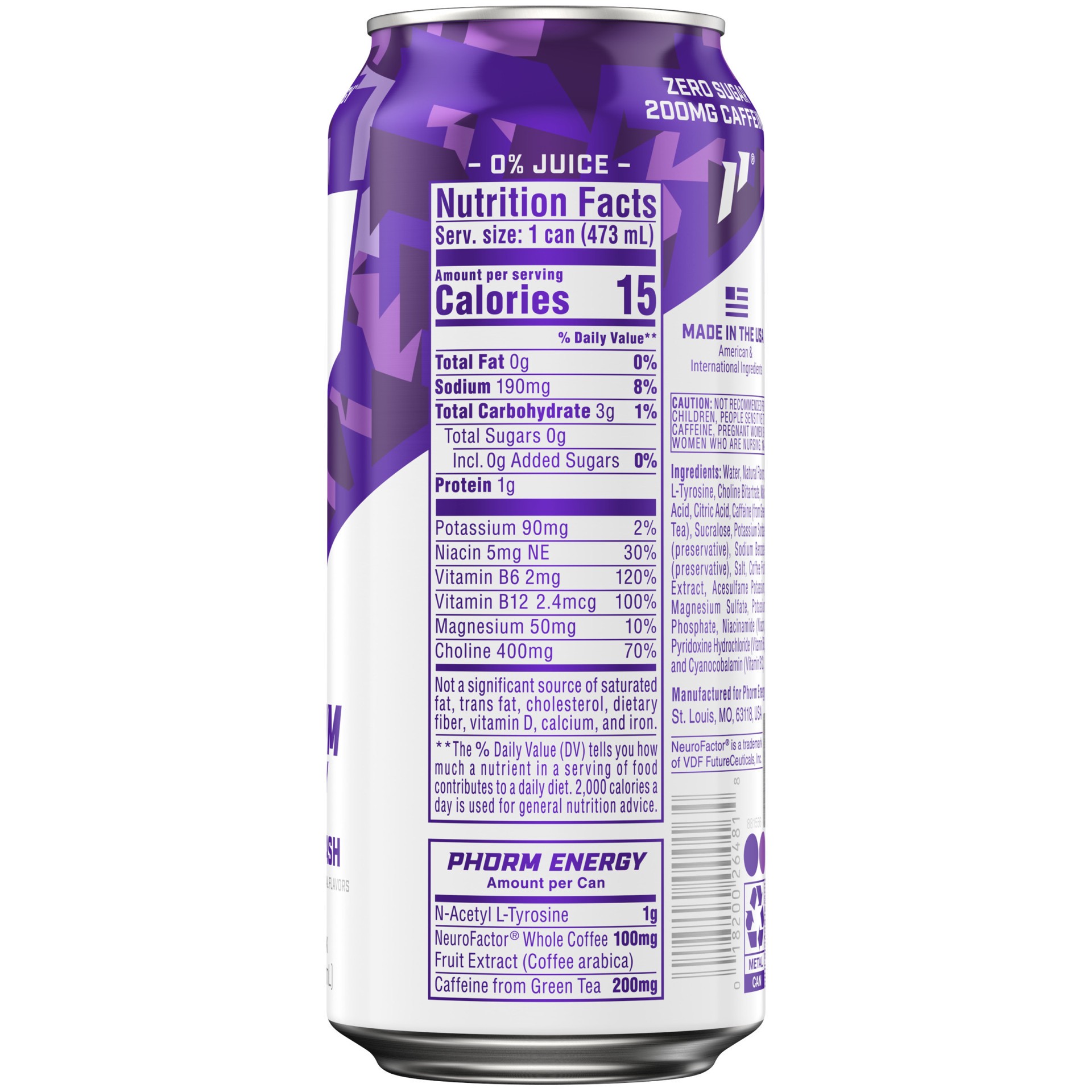 slide 5 of 5, Phorm Energy Grape Smash Energy Drink 16 fl oz, 16 fl oz