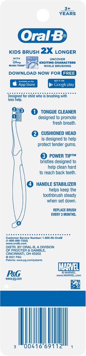 slide 2 of 3, Oral-B Kid's Manual Toothbrush featuring Marvel's Spiderman, Soft Bristles, for Children and Toddlers 3+, 2 count, 2 ct